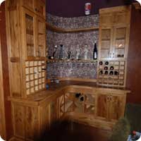 Reclaimed oak custom curved wall 80bottle wine rack and bar