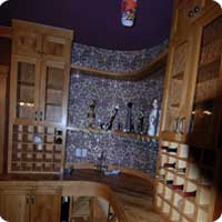 Reclaimed oak custom curved wall 80bottle wine rack and bar